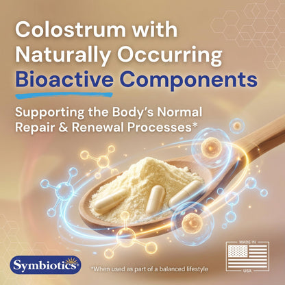 Symbiotics Colostrum Vegetable Capsules, 120 Count - Immune & Gut Support with Lactoferrin and Naturally Occurring IgG