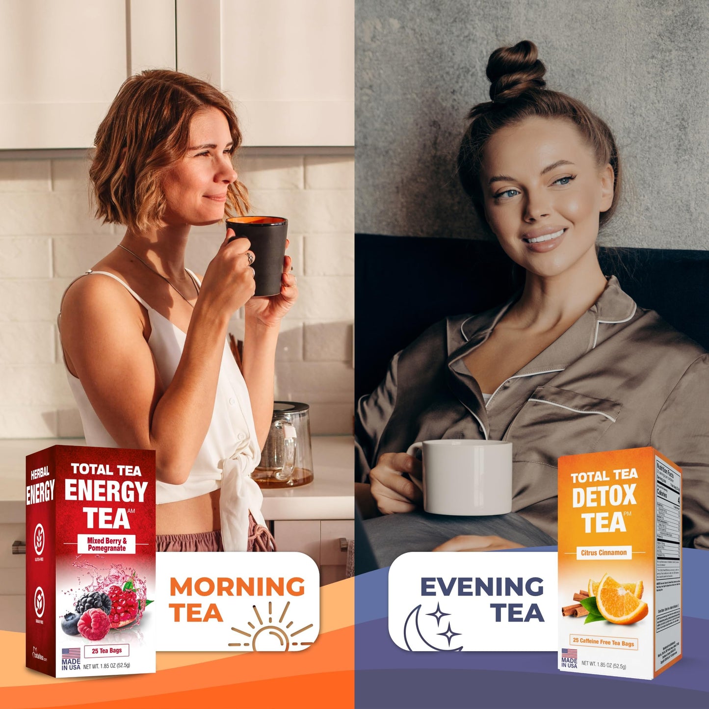 Total Tea SIimming Detox Tea Caffeine Free - 25 Day Detox - Herbal Tea with Chamomile, Hibiscus Tea & Ginger Root for Colon Cleanse – Natural Citrus & Cinnamon