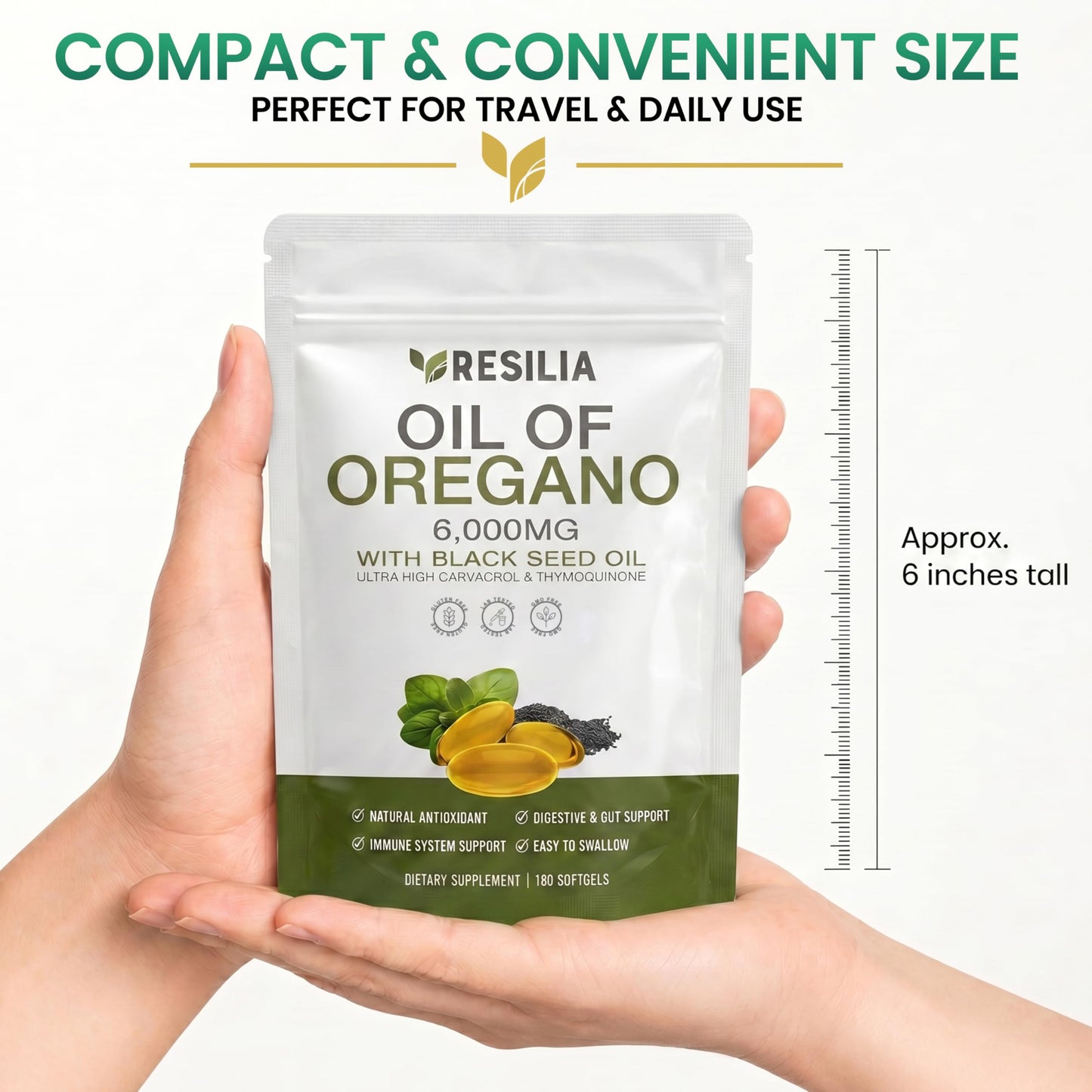 Resilia Softgels with Black Seed Oil 6000mg – Premium Grade Oregano Oil Capsules for Immune & Digestive Support – Non-GMO, Gluten-Free Softgels
