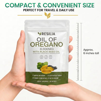 Resilia Softgels with Black Seed Oil 6000mg – Premium Grade Oregano Oil Capsules for Immune & Digestive Support – Non-GMO, Gluten-Free Softgels