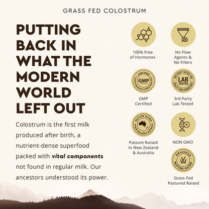 Ancestral Supplements Grass Fed Beef Colostrum Supplement, 3000 mg, Offers Immune Support and Promotes Gut Health, Athletic Performance, Healthy Iron Levels