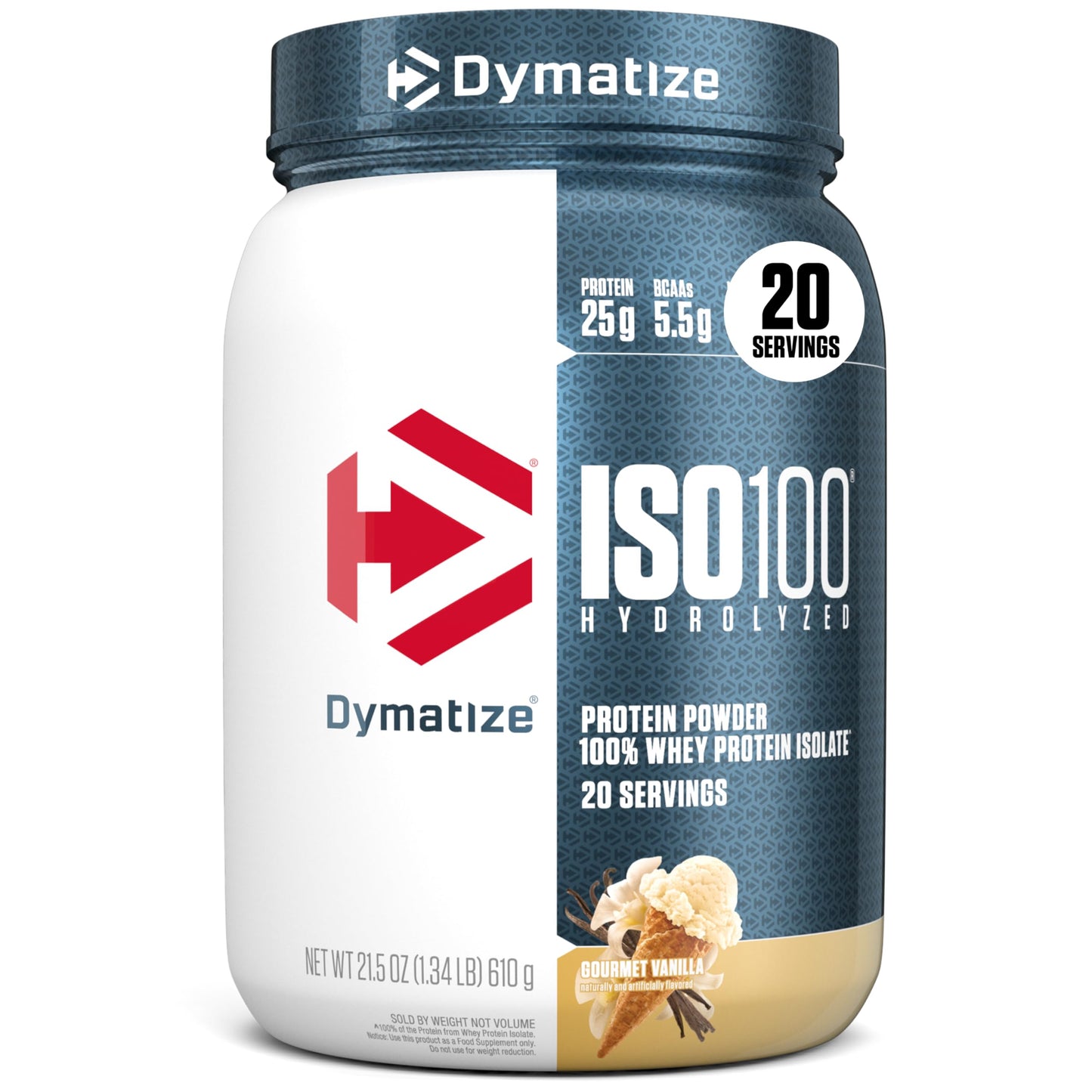 Dymatize ISO100 Whey Protein Powder Isolate, Gourmet Vanilla, 25g of Protein, 5.5g BCAAs, Less Than 120 Cal., Gluten Free