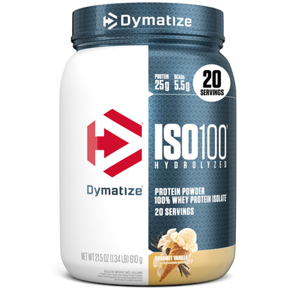 Dymatize ISO100 Whey Protein Powder Isolate, Gourmet Vanilla, 25g of Protein, 5.5g BCAAs, Less Than 120 Cal., Gluten Free
