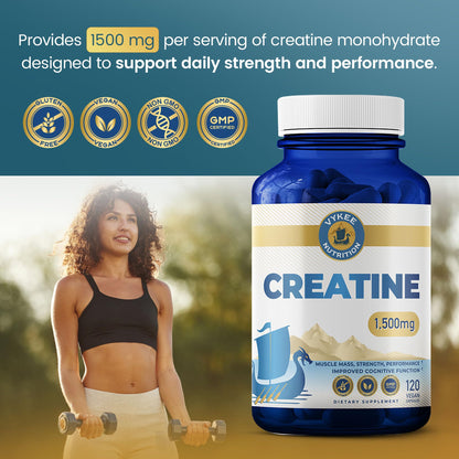 Vykee Nutrition Creatine Monohydrate Capsules 1,500 mg - Daily Creatine Supplement for Muscle Strength Training, Endurance, and Workout Performance Support