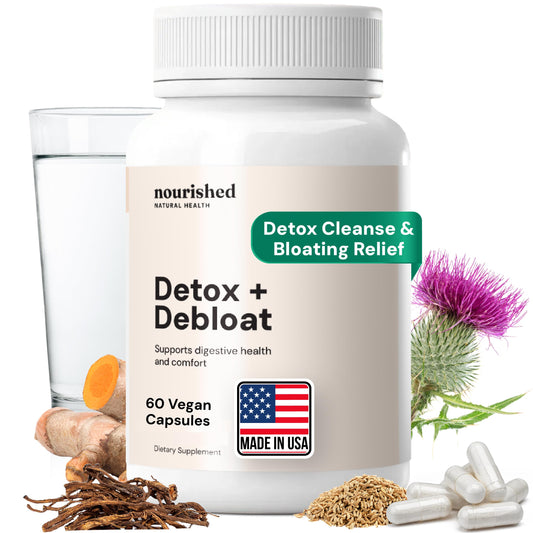 Nourished Natural Health Detox + Debloat - Detox Cleanse and Bloating Relief for Women - Liver and Digestive Support with Milk Thistle, Dandelion, Fennel & Turmeric