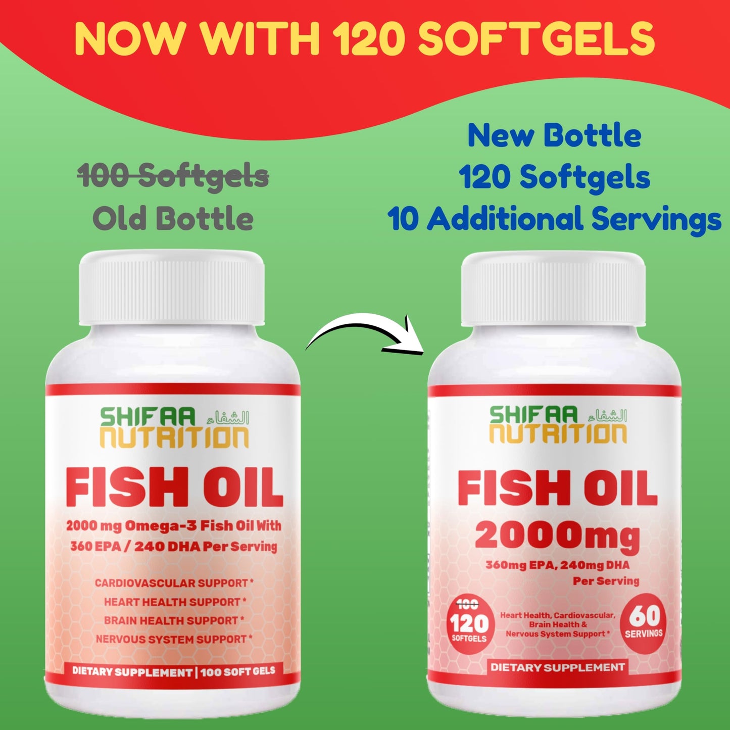 Halal Omega 3 Fish Oil 2000mg - 60 Servings, 120 Softgels. Wild Caught, Purified, Keto Friendly, Non-GMO & Gluten-Free. Brain, Heart & Cardiovascular Support.