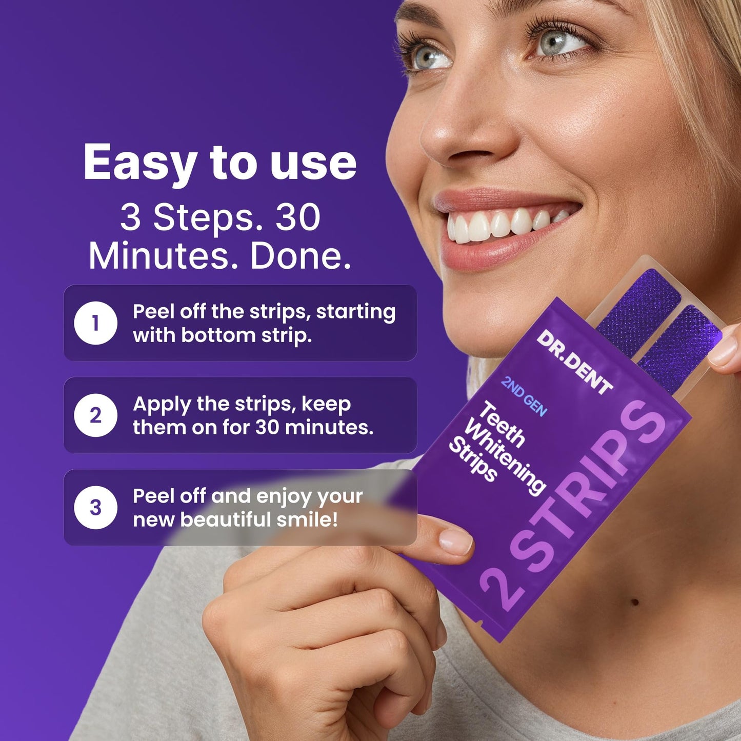 DRDENT Purple Teeth Whitening Strips 21 Treatments - Safe for Enamel - Non Sensitive Teeth Whitening