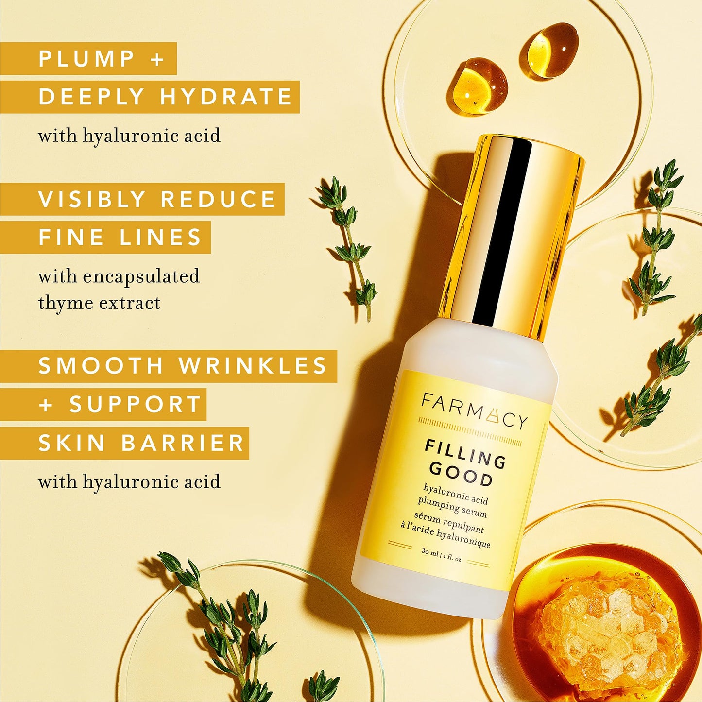 Farmacy Hyaluronic Acid Serum for Face - Filling Good Face Serum with Vegan Collagen Peptides - Helps Smooth Fine Lines + Wrinkles