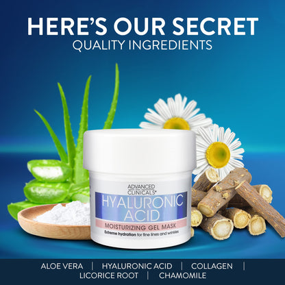 Advanced Clinicals Hyaluronic Acid Gel Facial Mask Skin Care Treatment, Brightening, Hydrating Anti Aging Face Mask & Moisturizer Helps Transform Dry Skin W/Collagen