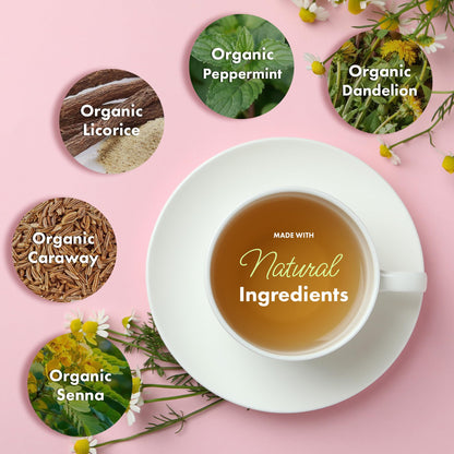 Flat Tummy Weekend Cleanse Tea - 30 Day Program - All Natural Colon Cleanse w/Senna and Dandelion Root, Provides Bloating Relief for Women