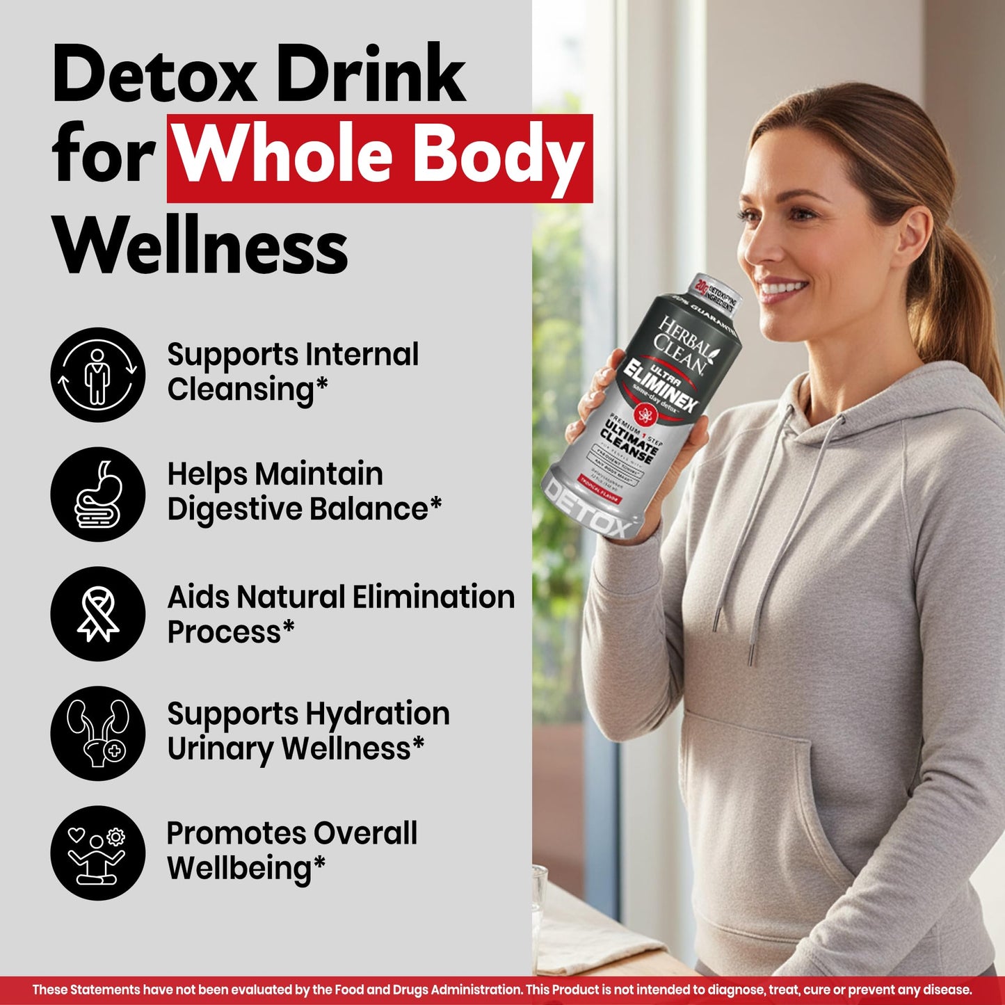 Herbal Clean Same Day Ultra Eliminex Detox Cleanse Drink* (32 fl oz) - Tropical Fruit Flavor Full Body Cleanse Detox Drink with Milk Thistle Seed* for high Toxin*, Vitamin B12 for Men & Women