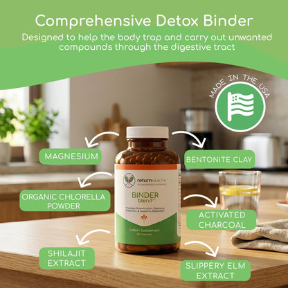 Binder Blend - Toxin Binder Supplement, Detox Capsules for a Healthy Gut - 180 Capsules - 90 Servings - 960mg Activated Charcoal
