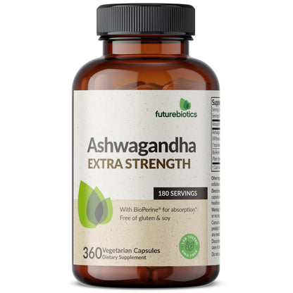 Futurebiotics Ashwagandha Extra Strength Stress & Mood Support with BioPerine - Non GMO Formula, 360 Vegetarian Capsules