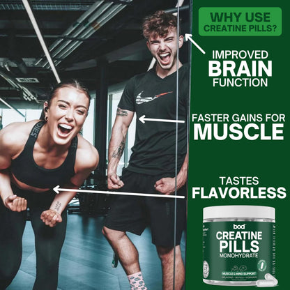 Bod Creatine Monohydrate Capsules – 45 Servings (4 Capsules = 5 g) – Ultra-Pure 200 Mesh Creatine Monohydrate – Strength