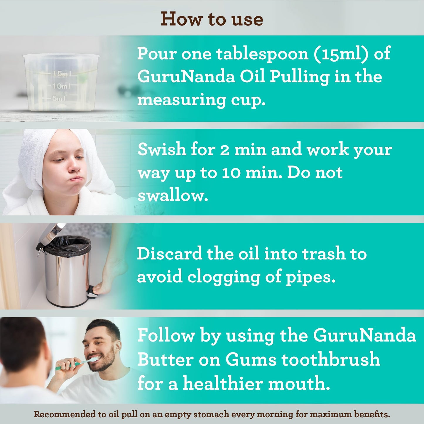 GuruNanda Farmed Mint Oil Pulling Mouthwash for Complete Oral Hygiene, 7 Essential Oils & Vitamins for Happy Teeth & Gums