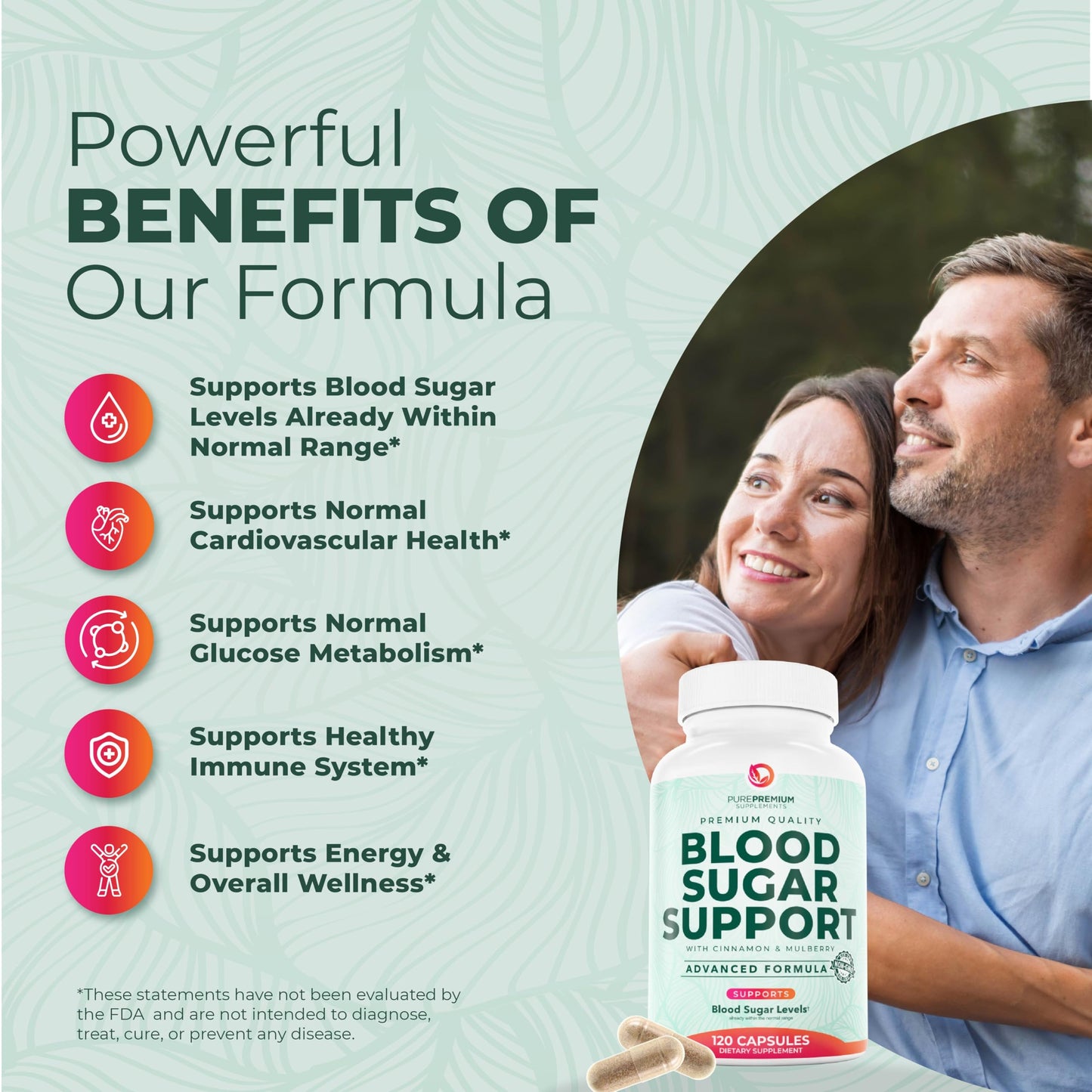 PurePremium Normal Blood Sugar Support Supplement - 20 Active Ingredients Complex to Support Blood Sugar Levels Already in The Normal Range - with Cinnamon