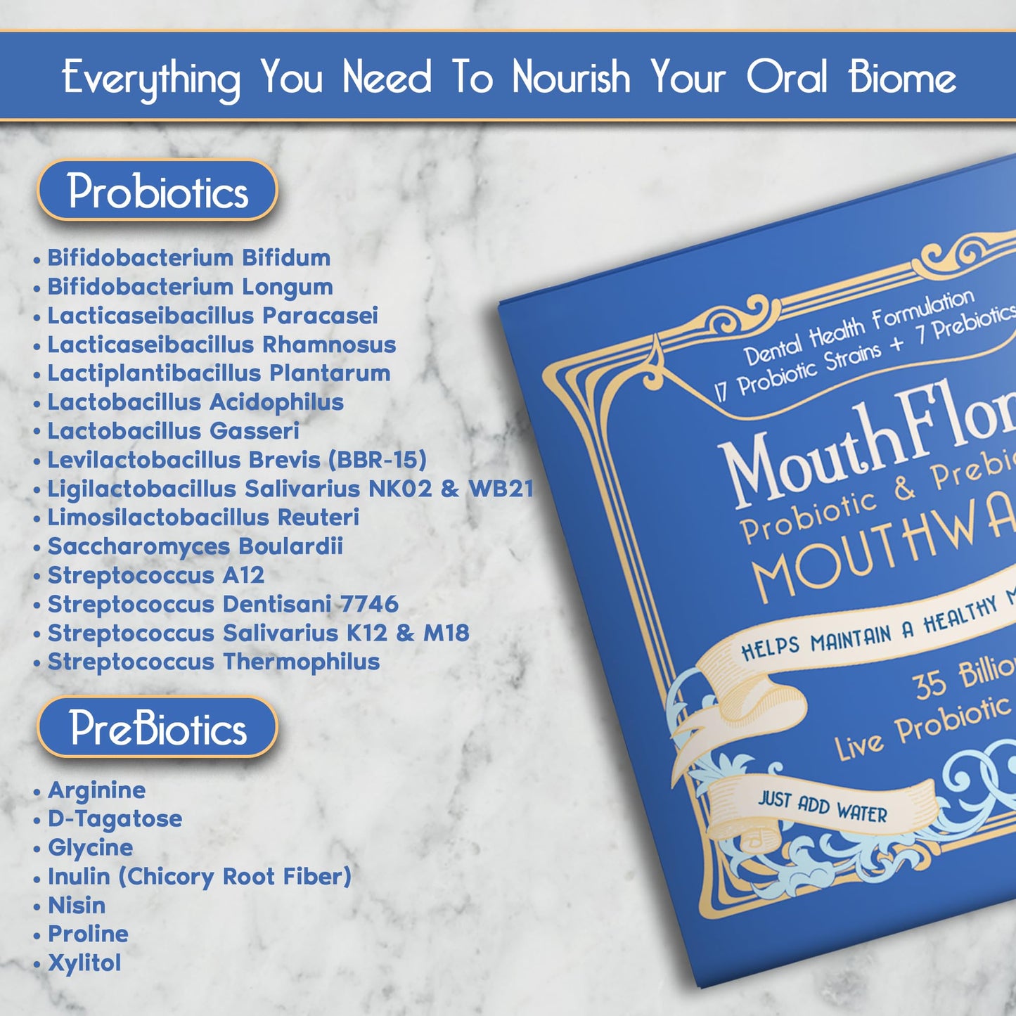 Probiotic & Prebiotic Mouthwash | Gentle Mouthwash for Sensitive & Oral Thrush-Prone Mouths | Soothing, pH Balancing