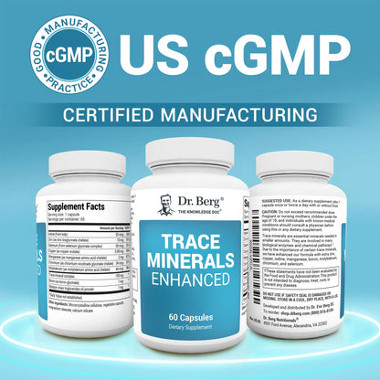 Dr. Berg Trace Minerals Enhanced Complex - Complete with 70+ Minerals Including 10 mg of Zinc - Dietary Supplement - 60 Capsules