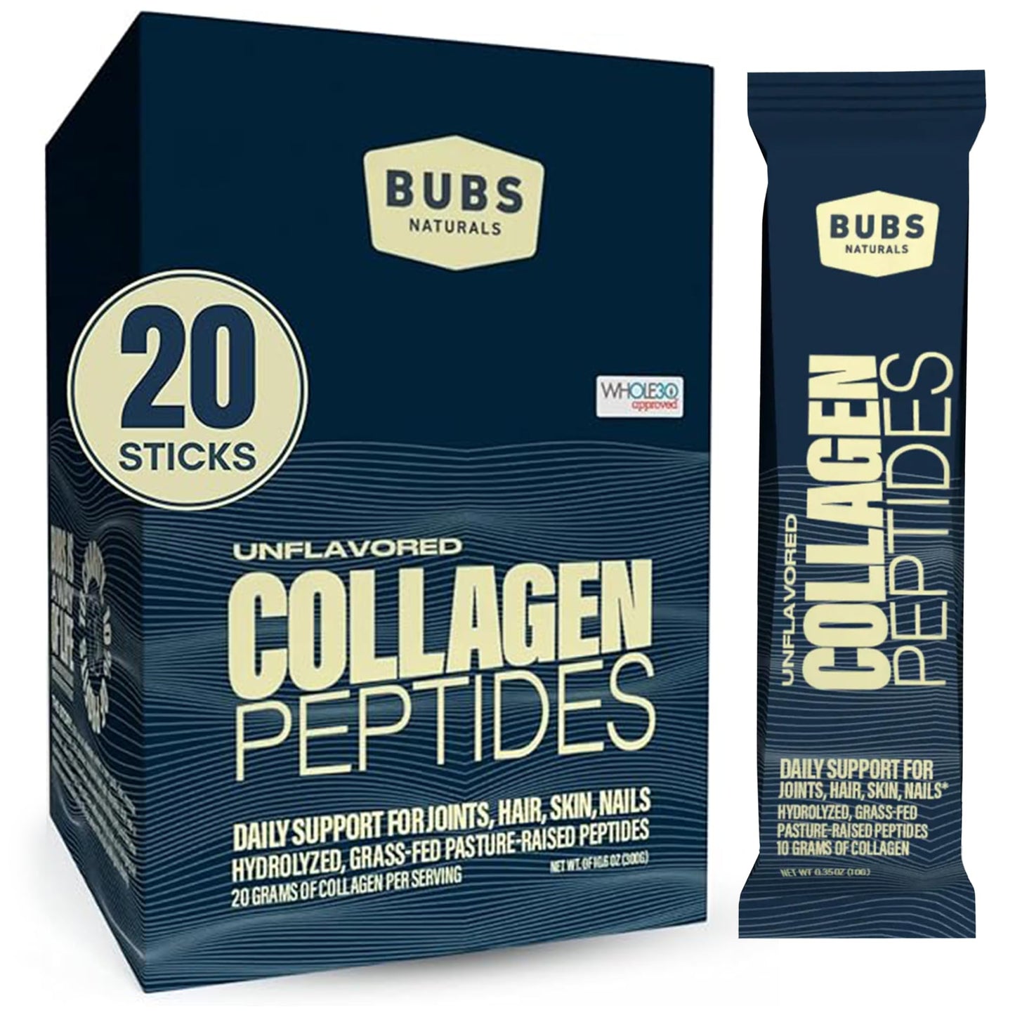 BUBS Naturals Unflavored Collagen Peptides Powder - Best Proteins for Joints & Skin - Pasture Raised Grass Fed - Paleo & Keto Friendly, Whole30 Approved