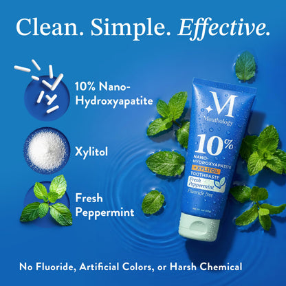Mouthology 10% Nano Hydroxyapatite Toothpaste Fluoride Free, Whitening*, Rod Shaped nHa, Xylitol Toothpaste for Adults, Enamel Care*, Sensitive Teeth*, SLS Free