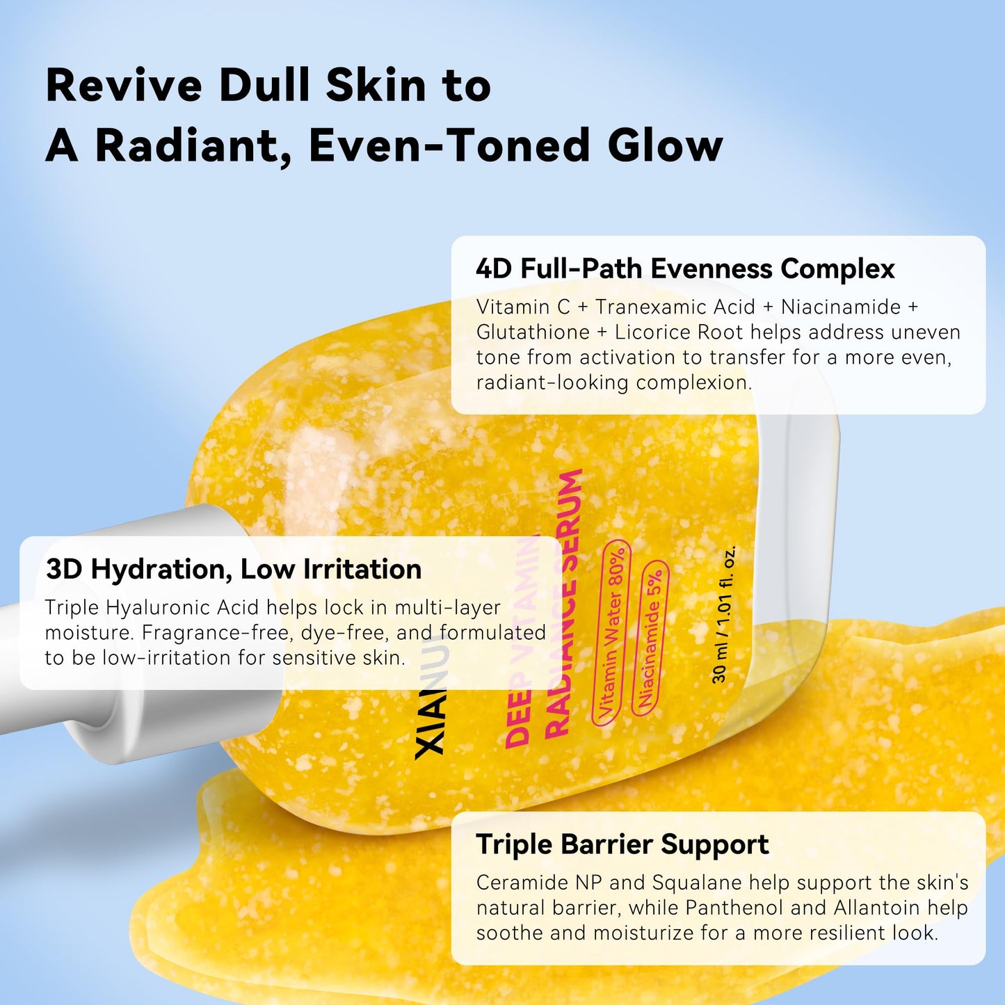 XIANUI Deep Vitamin Radiance Serum - 5% Niacinamide + TXA + Vitamin C - Brightening & Hydrating Face Serum with Ceramide & Triple Hyaluronic Acid