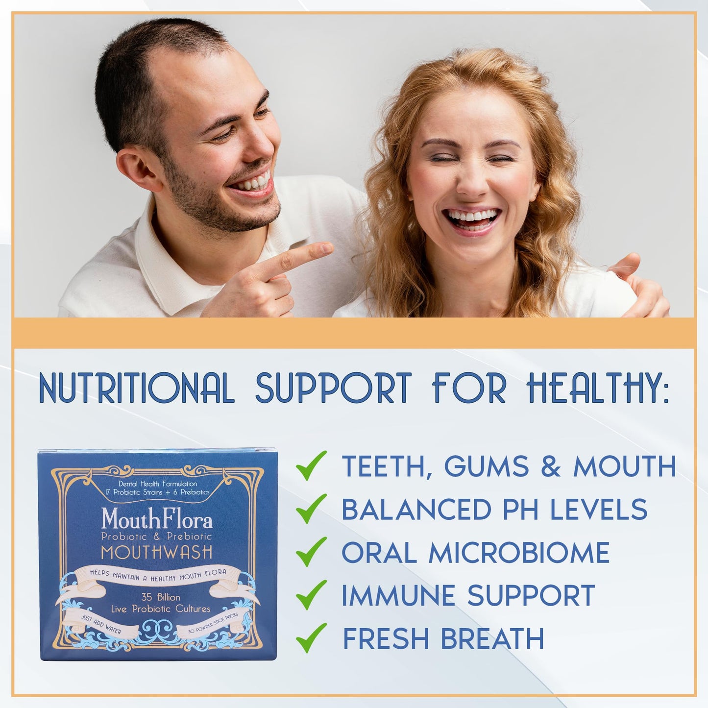 Probiotic & Prebiotic Mouthwash | Gentle Mouthwash for Sensitive & Oral Thrush-Prone Mouths | Soothing, pH Balancing