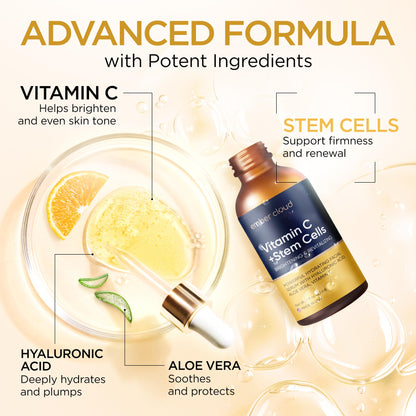 Vitamin C Serum for Face with Stem Cells Hyaluronic Acid Vitamin E Aloe Vera Anti-Aging Face Serum Supports Skin Health