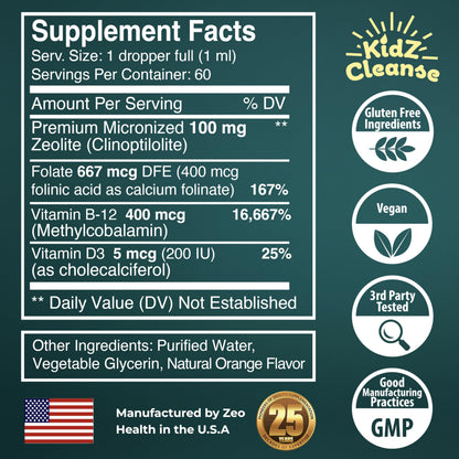Zeolite Detox for Kids with Folinic Acid + Methyl B12 + D3 | Methylation + Heavy Metal Detox Support Supplement | Promotes Behavioral, Focus