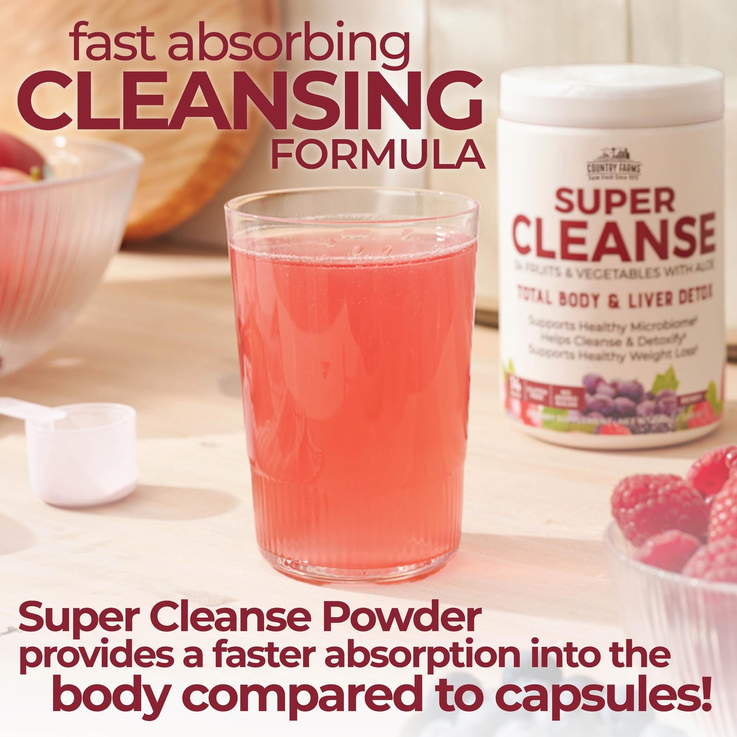 Country Farms Super Cleanse, Super Juice Cleanse, Supports Healthy Digestive System, 34 Fruits and Vegetables with Aloe, Promotes Natural Detoxification,