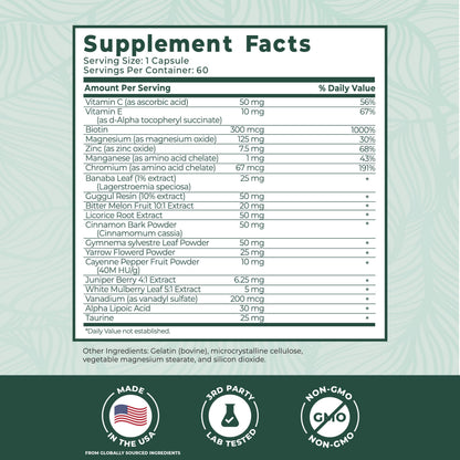 PurePremium Normal Blood Sugar Support Supplement - 20 Active Ingredients Complex to Support Blood Sugar Levels Already in The Normal Range - with Cinnamon