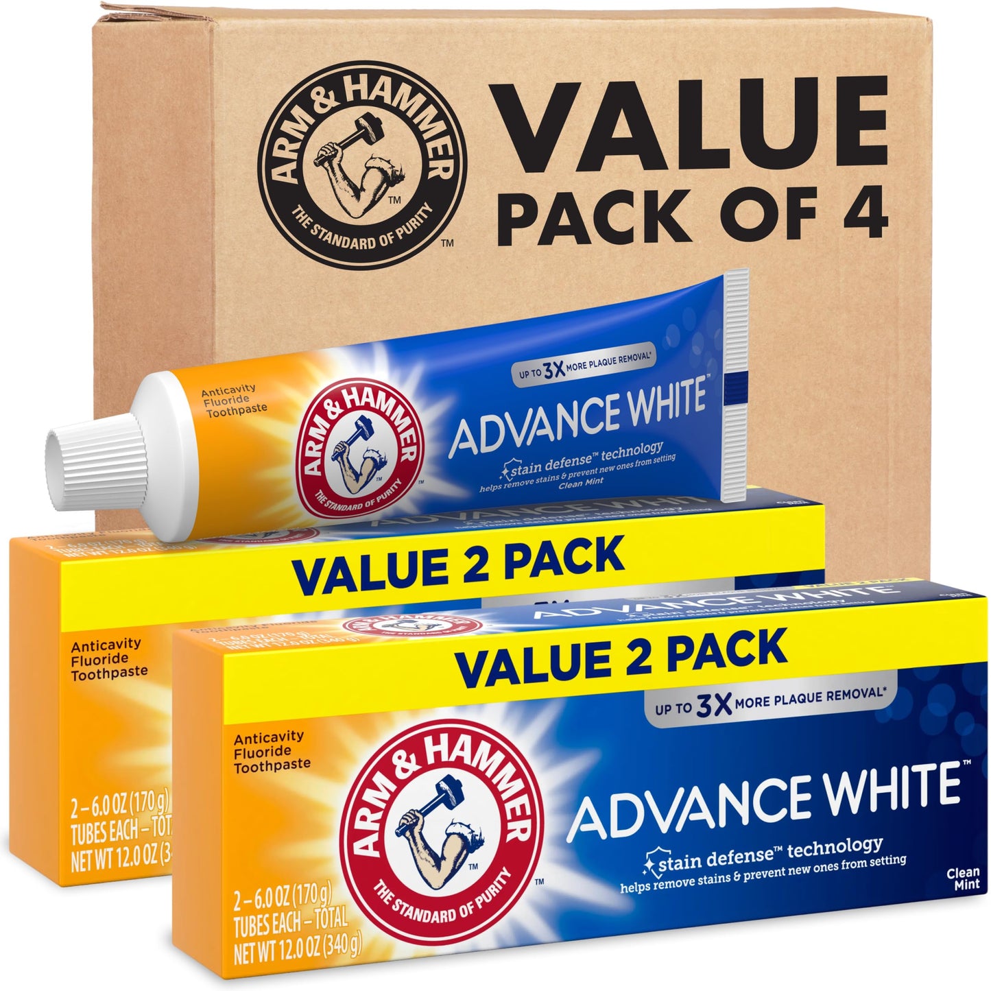 ARM & HAMMER Advance White Toothpaste, Teeth Whitening Baking Soda Toothpaste with Stain Defense Technology and Fluoride,