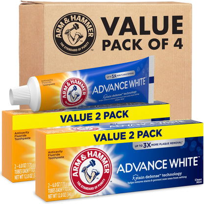 ARM & HAMMER Advance White Toothpaste, Teeth Whitening Baking Soda Toothpaste with Stain Defense Technology and Fluoride,