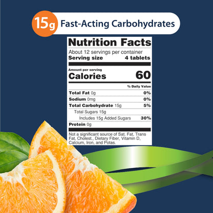 TRUEplus Glucose Tablets, Chewable, Orange Flavor, 15g Fast-Acting Carbohydrates, Fat Free, Gluten Free, Boost Energy, 50 Count, 3 Bottles