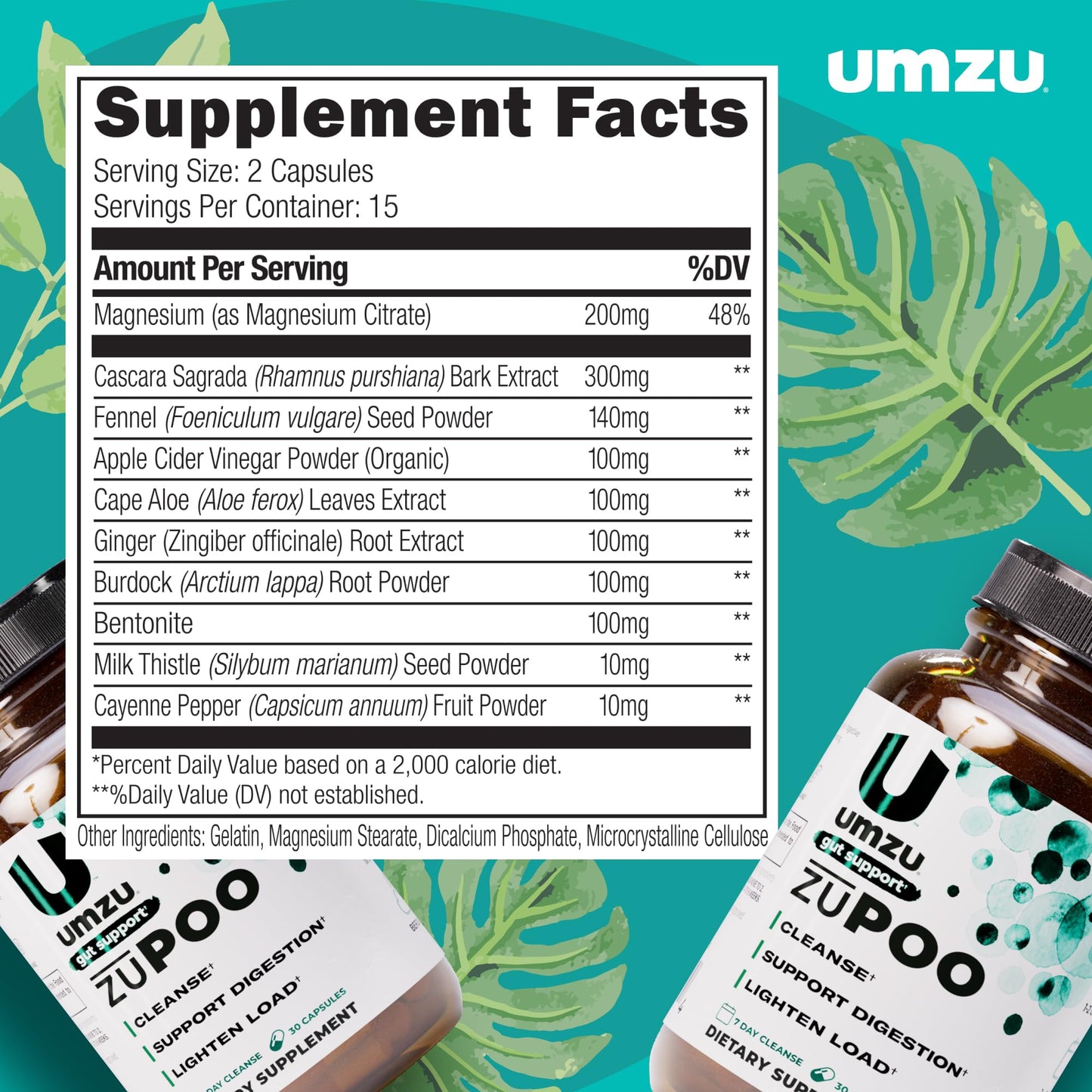 UMZU zuPOO Gut Cleanse Detox, 30 Capsules – 7-Day Natural Colon Cleanse with Cascara Sagrada & Magnesium Citrate – Vegan, Non-GMO