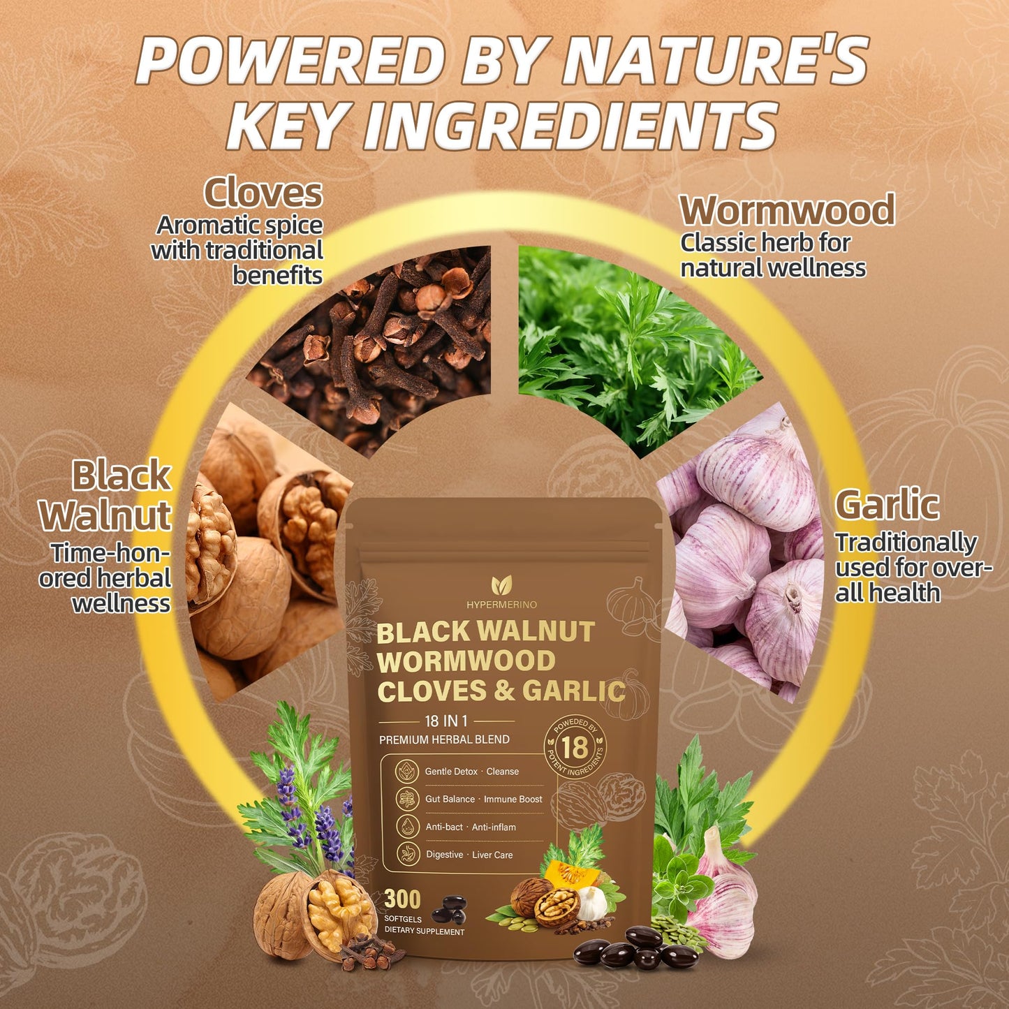 18-in-1 Wormwood Black Walnut Clove Parasite Cleanse, Herbal Blend with Garlic, Turmeric, Pumpkin Seed, Oregano & Berberine, Gut Health & Antioxidant Balance