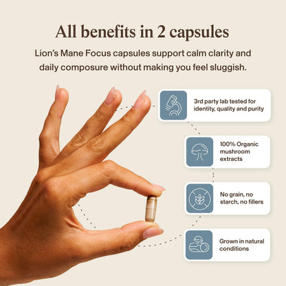 Real Mushrooms Calm Lions Mane Capsules (90 Count) – 400mg Organic Lions Mane Fruiting Body Extracts, 200mg Organic Reishi, 200mg AlphaWave L-Theanine for Calm Clarity & Relaxed Alertness, 90ct