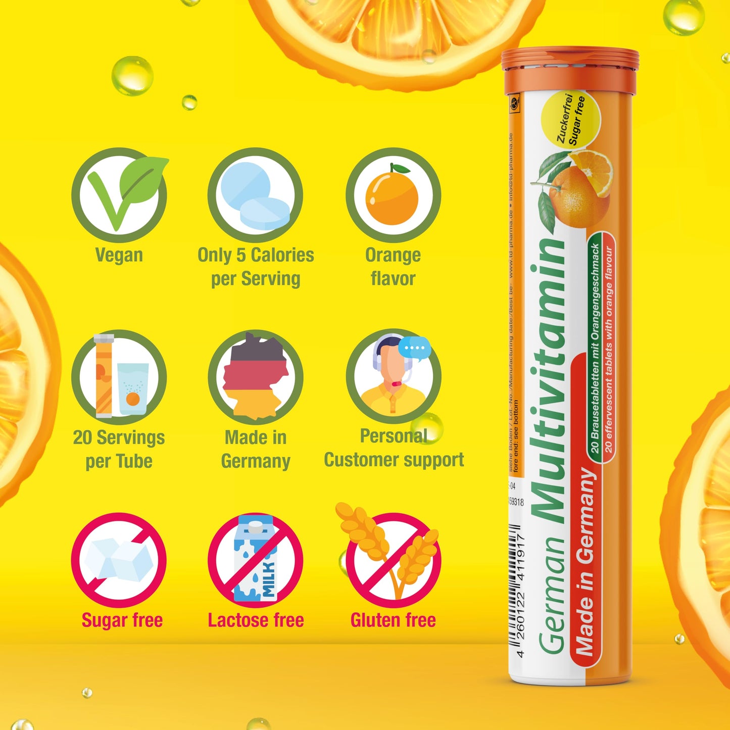 T&D German Vitamin, Minerals - 140 Vegan/Vegetarian Drink Effervescent Tablets - Mixed Fruit Flavor Box - Made in Germany T&D buy supplements Au