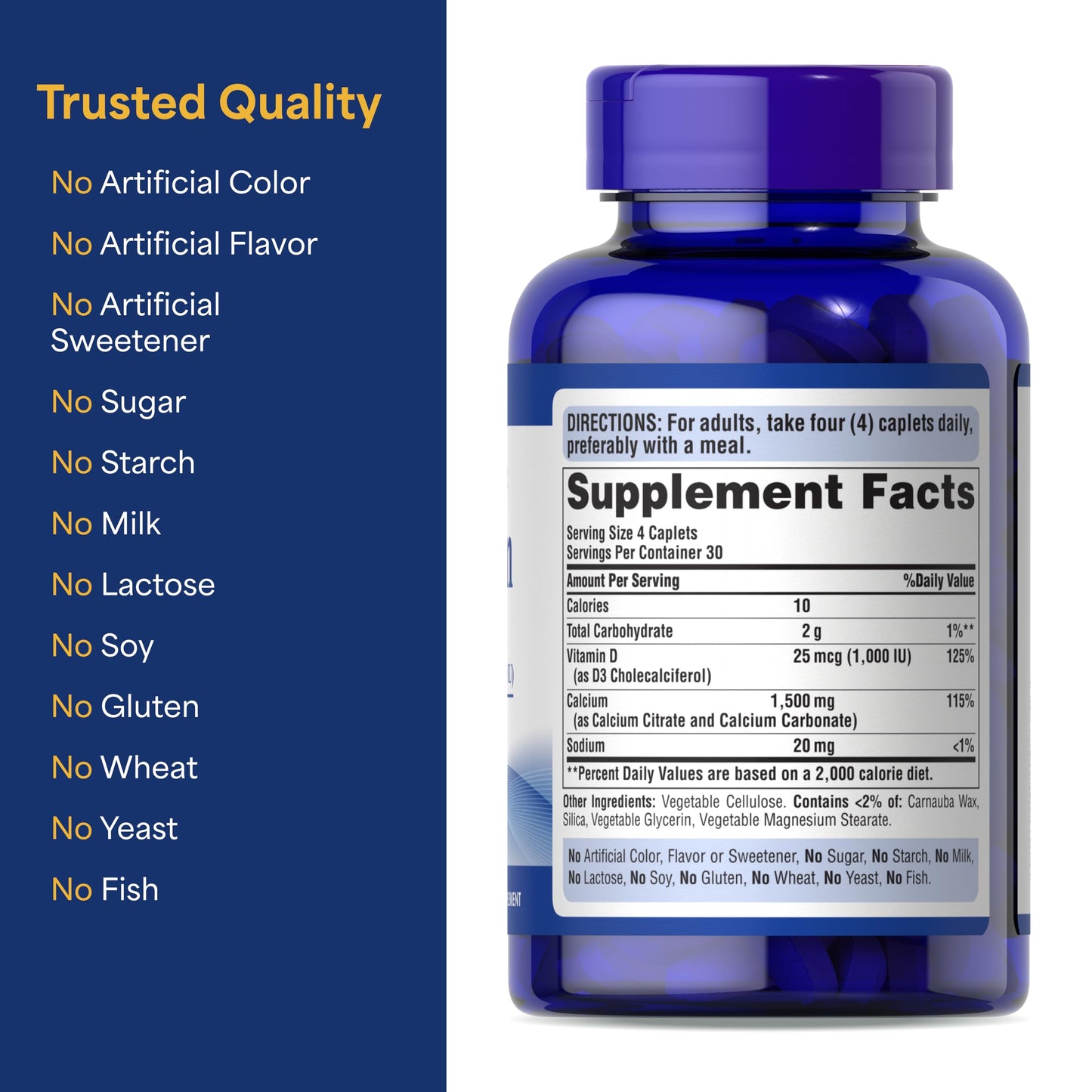 Puritan's Pride Absorbable Calcium 1500 mg Plus Vitamin D3 25mcg 1000 IU, Dietary Supplement for Bone Strength, Heart, Nerve, Muscle