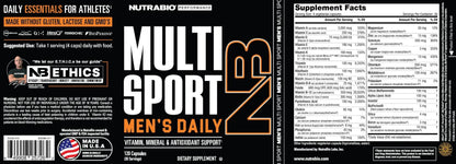 NutraBio Multisport for Men - Mens MultiVitamin - 33 Vitamins, Minerals, Micronutrients - Rich in Antioxidants NutraBio