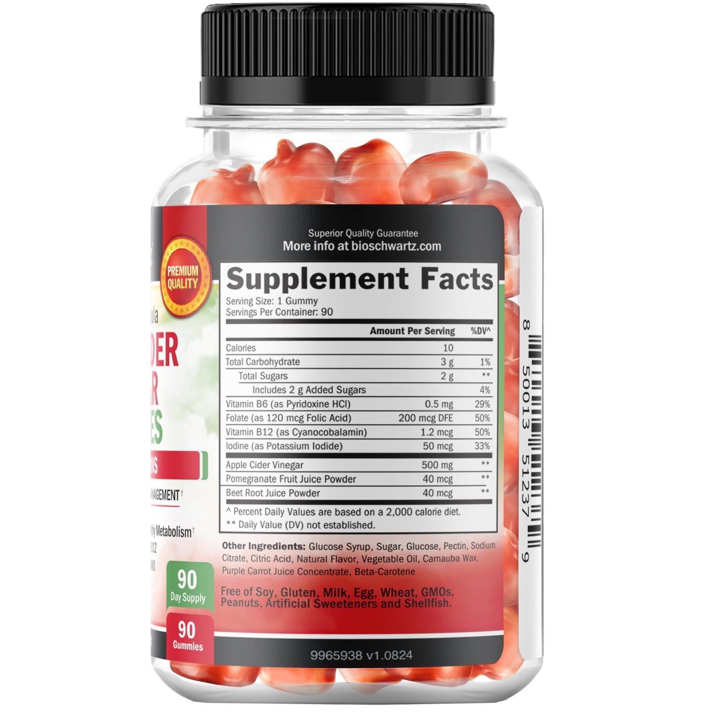 Apple Cider Vinegar Gummies - ACV Gummies with The Mother for Women & Men - Energy Boost Bloat Digestive & Immune Support - Vitamin B12 B6 B 9 Folic Acid