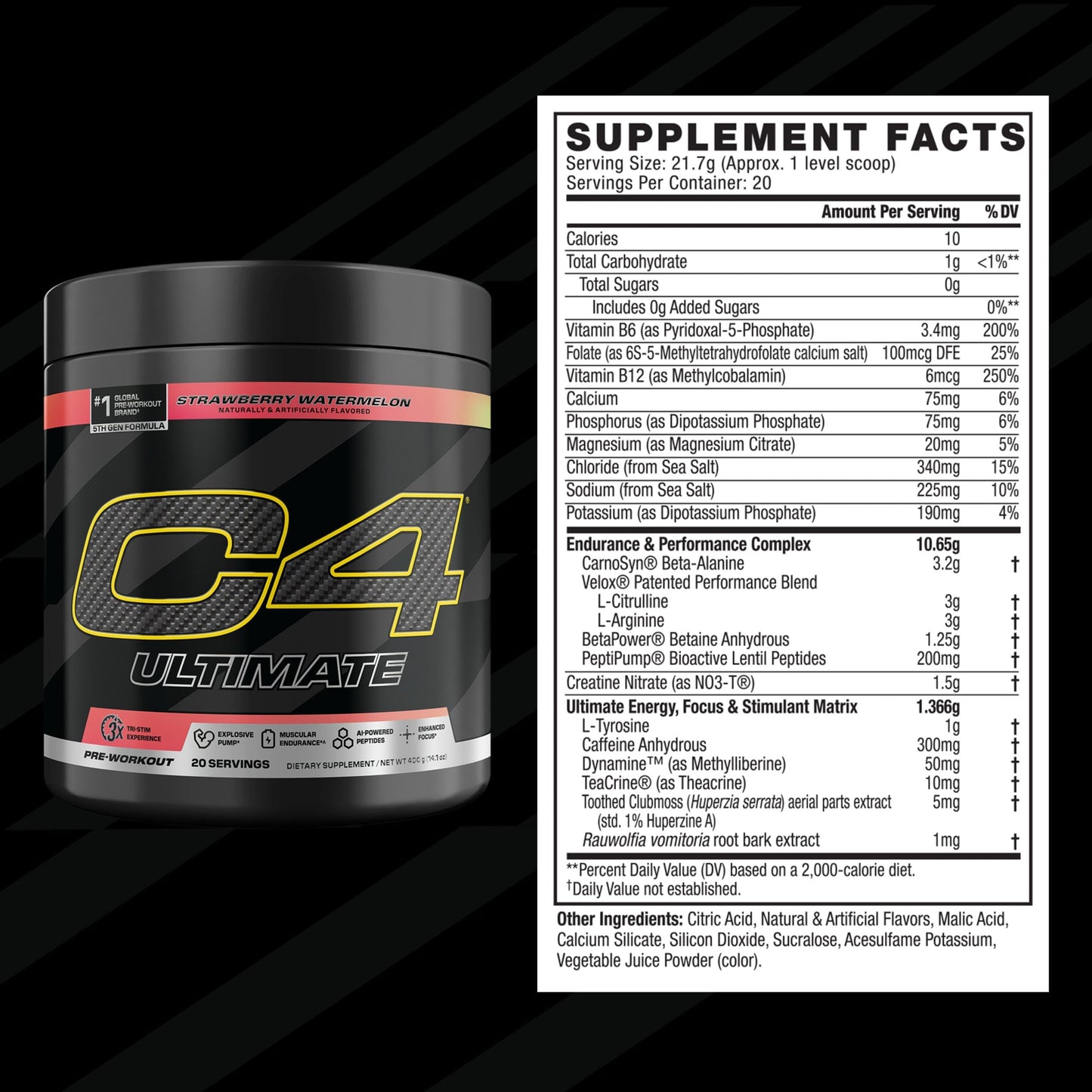 C4 Ultimate Pre Workout Powder Watermelon - Sugar Free Preworkout Energy Supplement for Men & Women - 300mg Caffeine + 3.2g Beta Alanine