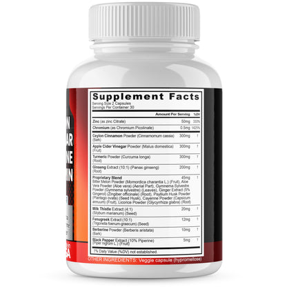 Ceylon Cinnamon, Apple Cider Vinegar, Turmeric - Gluco Health Support - Panax Ginseng, Berberine, Bitter Melon Milk Thistle Fenugreek -