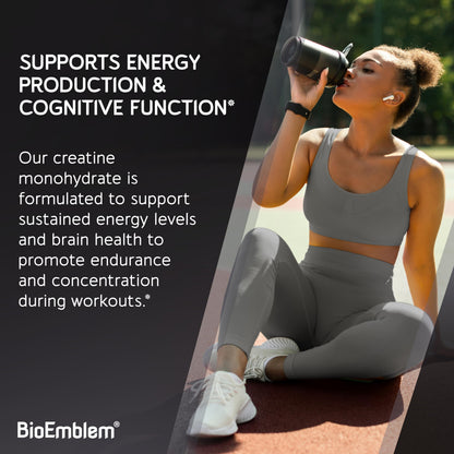 BioEmblem Creatine Monohydrate Powder - Unflavored Micronized Creatine Easily Mixes - Muscle Strength, Workout Recovery, Exercise Performance -