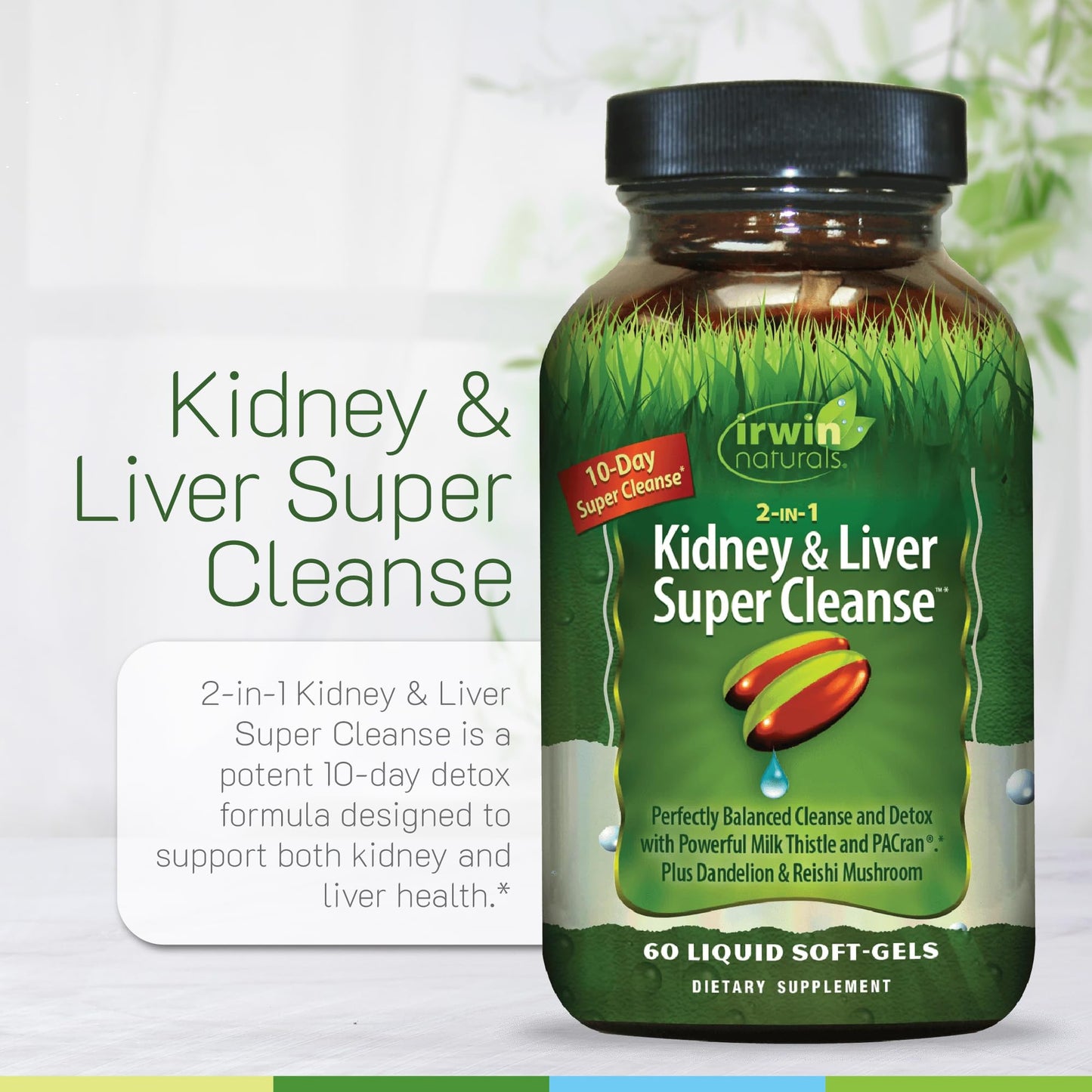 Irwin Naturals 2-in-1 Kidney & Liver Super Cleanse (10-Day) - Balanced Liver Detox & Kidney Cleanse - Milk Thistle Dandelion Root & Reishi Mushroom