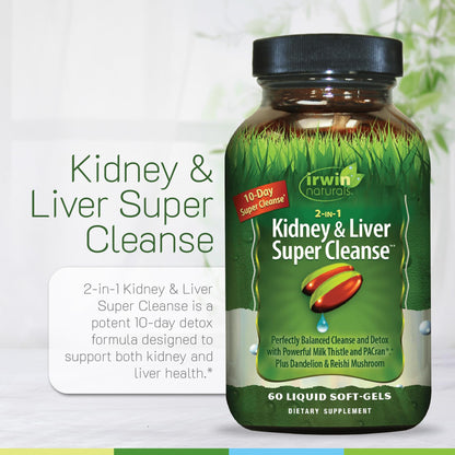 Irwin Naturals 2-in-1 Kidney & Liver Super Cleanse (10-Day) - Balanced Liver Detox & Kidney Cleanse - Milk Thistle Dandelion Root & Reishi Mushroom