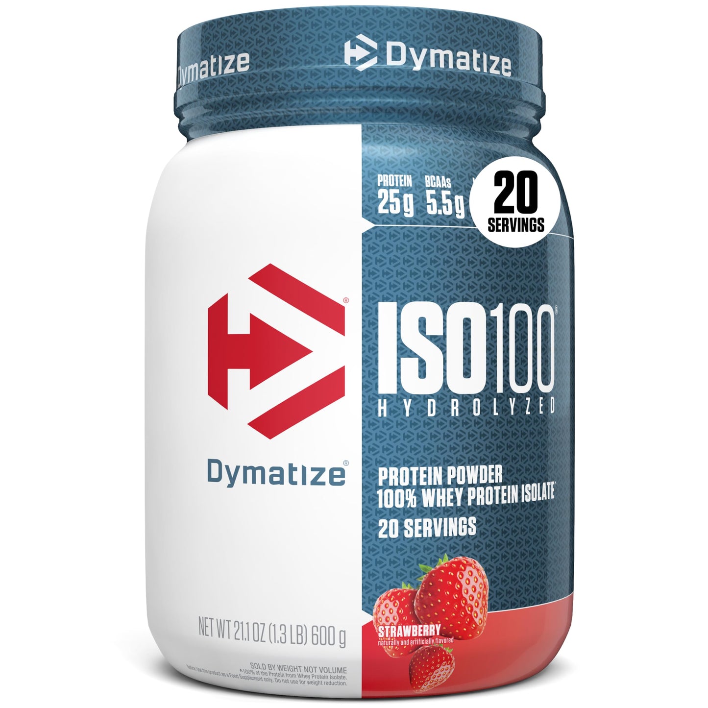 Dymatize ISO100 Whey Protein Powder Isolate, Strawberry, 25g of Protein, 5.5g BCAAs, Less Than 120 Cal., Gluten Free,