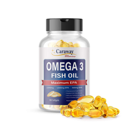 Omega 3 Fish Oil 2,000mg- Pharmaceutical Grade. 1000mg EPA 500mg DHA. Burpless Capsules with No Fishy Aftertaste. All Natural