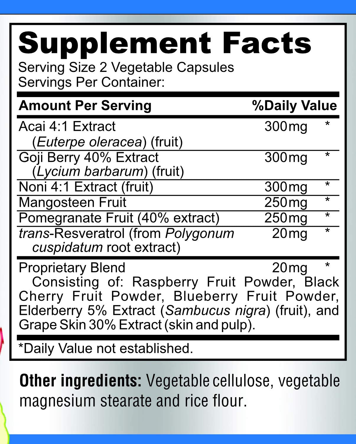 Super Antioxidant Fruit Superfood Complex - Powerful Antioxidant Superfruits, Acai, Goji, Noni, Mangosteen, Pomegranate, Elderberry, Resveratrol,