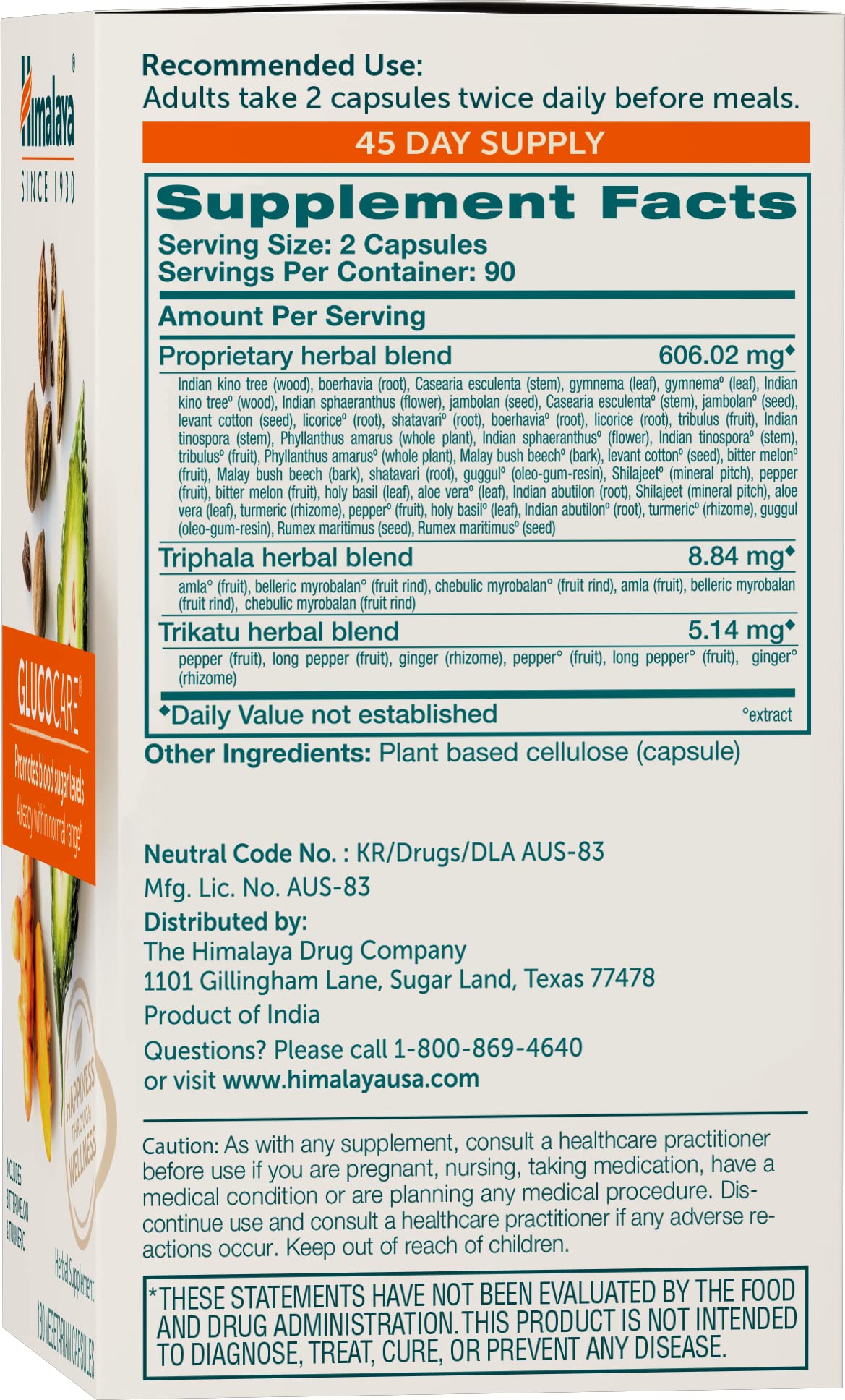 Himalaya GlucoCare – Herbal Glucose Metabolism & Pancreatic Support with Bitter Melon, Gymnema, Triphala & Turmeric – Natural Blood Sugar Support – Vegan, Non-GMO
