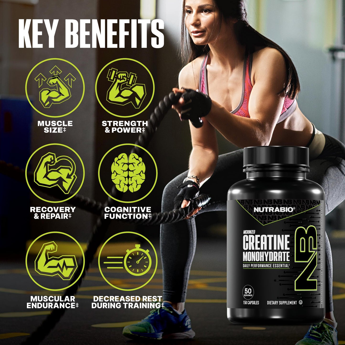NutraBio Pure Micronized Creatine Monohydrate Capsules, Creatine Pills, Supports Bulk Muscle Energy, Recovery, and Strength - Keto Friendly, Kosher